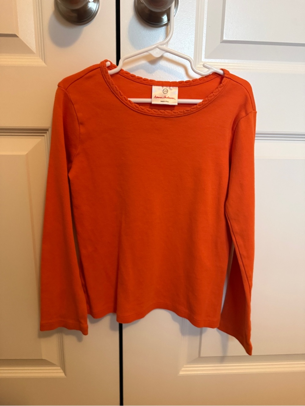 Orange Long Sleeve Knit Top with Braided Neckline